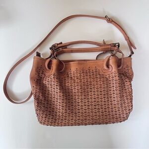 Platania Italy Leather Tote/Handbag Crossbody Purse Studded Cutout Cogna…